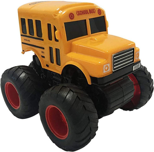 ArtCreativity Yellow School Bus Toy with Black Monster Truck Tires, Push n Go Toy Car for Kids, Durable Plastic Material, Best Birthday Gift for Boys, Girls, Toddlers
