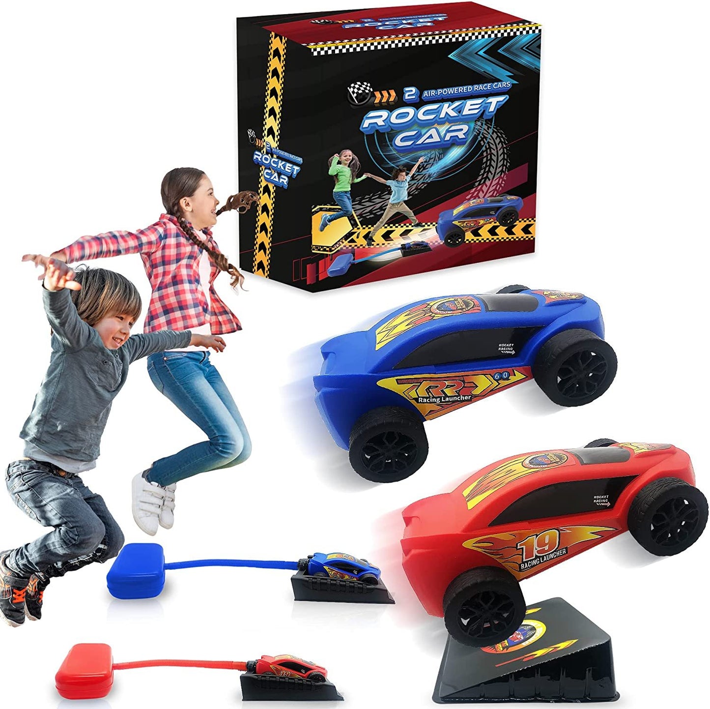 ArtCreativity Super Catapult Car Racers, Includes 2 Cars, 2 Stomp Launchers, Ramp, finish line, & Decorating Decals, Catapult Car Toys for Boys & Girls, Adrenaline-Pumping Outdoor Toys for Kids