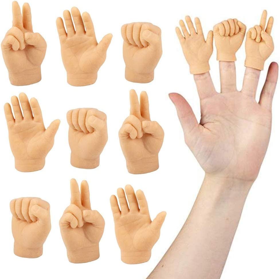 Hand Finger Puppets, Set of 12, Soft Realistic Feeling Finger Puppets, Comfortable Silicone Rock Paper Scissors Game, Fun Prank Toys and Gag Gifts, Goodie Bag Fillers for Boys and Girls