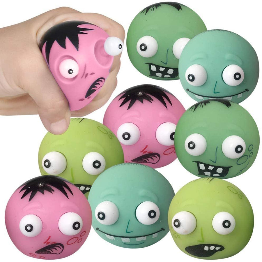 Zombie with Pop Out Eyes, Set of 12, Fun Squeezy Stress Relief Toys for Kids, Halloween Party Favors and Non-Candy Trick or Treat Supplies, Birthday Goodie Bag Fillers