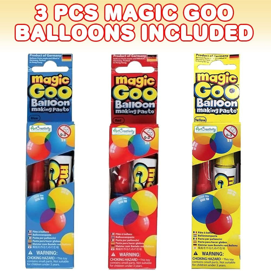 Magic Goo for Kids, Set of 3, Balloon Making Kit with Paste and Blow Tube, Interactive STEM Projects for Kids, Sleepover and Slumber Party Activity Set, Craft Party Favors