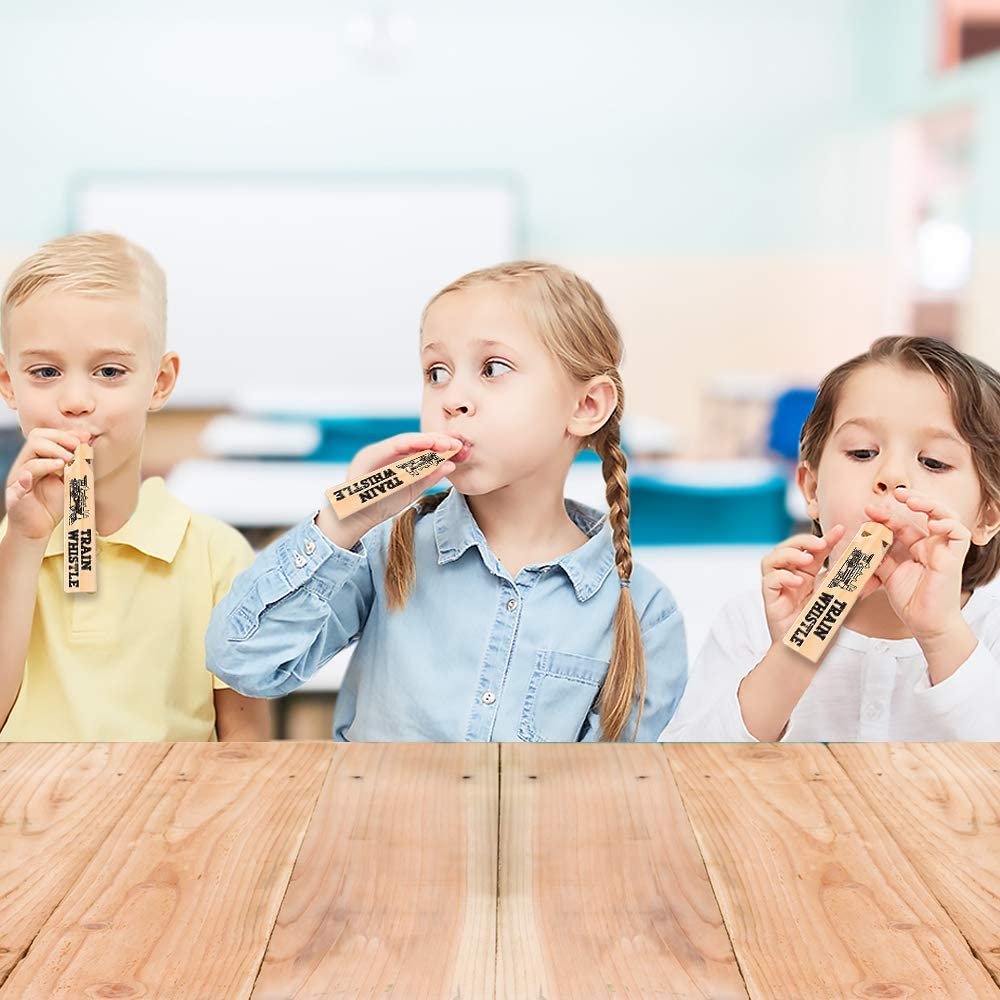 5.75" Wooden Train Whistle Set - Pack of 12 - Toy Wood Whistles - Fun Train Birthday Party Supplies, Cool Favors, Conductor Prop, Contest or Carnival Prize for Boys and Girls…