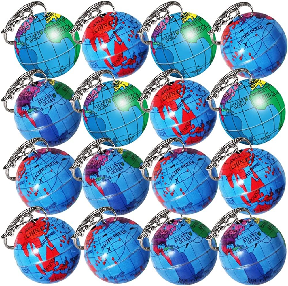 Globe Keychains for Kids, Set of 12, Key Chains with Colorful Globe, Accessories for Keys, Backpack, or Pocket Book, Keyholder Birthday Party Favors, Carnival Party Favors for Children