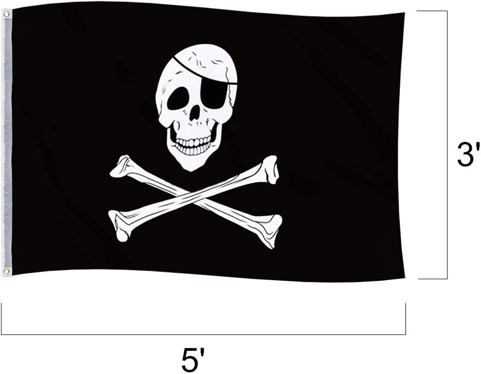 Pirate Skull Flag, 1PC, Cool Pirate Party Decorations, Polyester Pirate Flag with Jolly Roger Symbol, Easy Hanging Loops, Pirate Décor for Themed Parties, Unique Gift Idea, 3ft x 5ft