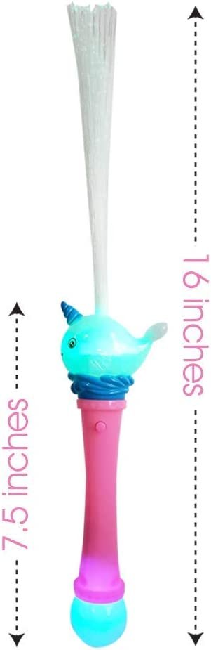 ArtCreativity Flashing Narwhal Wand for Kids, Set of 2, Light Up LED Whale Toy Wands for Boys and Girls, Batteries Included, Fun Light-Up Birthday Party Favors, Goodie Bag Fillers, Pink and Blue