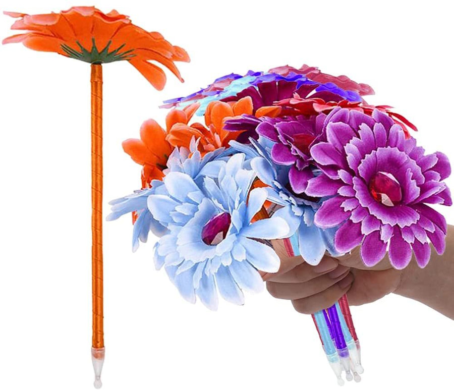 Daisy Flower Pens, Set of 12, Fun Writing Pens for Kids and Adults with Black Ink, Cool Back to School Stationery Supplies, Birthday Party Favors, Goody Bag Fillers, and Office Gifts