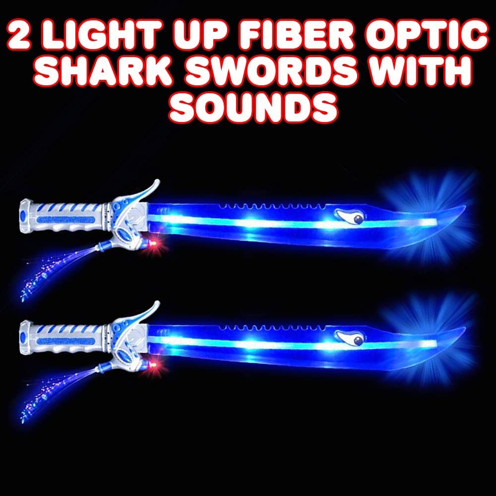 Fiber Optic Shark Sword with Cool LED & Sound Effects, Set of 2, 23.5" Toy Swords for Kids, Halloween Dress-Up Costume Accessories, Best Birthday Gift for Boys and Girls