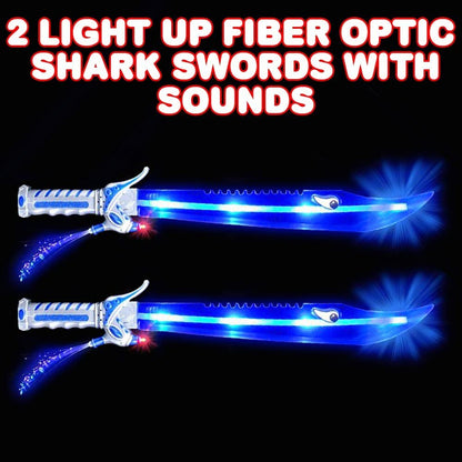 ArtCreativity Fiber Optic Shark Sword with Cool LED & Sound Effects, Set of 2, 23.5 Inch Toy Swords for Kids, Halloween Dress-Up Costume Accessories, Best Birthday Gift for Boys and Girls