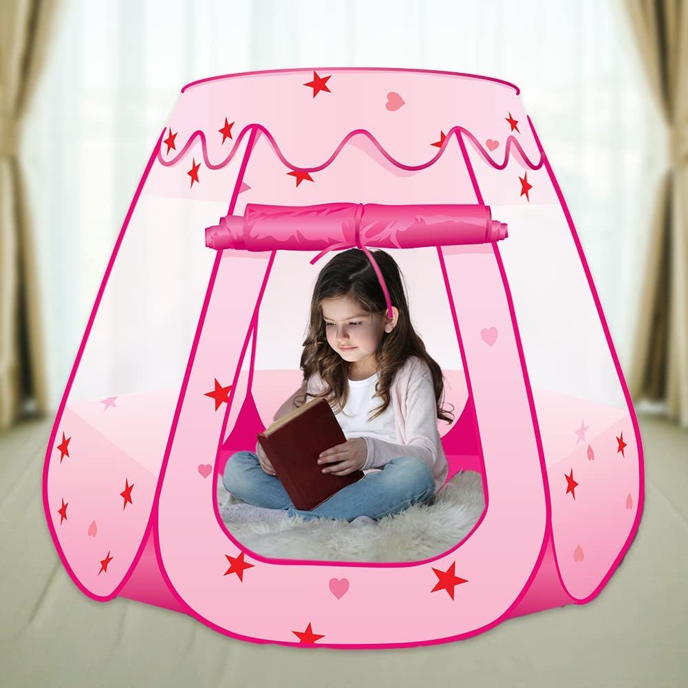 Princess Pop Up Tent, Kids Playhouse Tent with a Carry Bag, Foldable Princess Tent for Girls and Boys with Mesh Windows for Ventilation, Adorable Princess Party Decorations, Pink