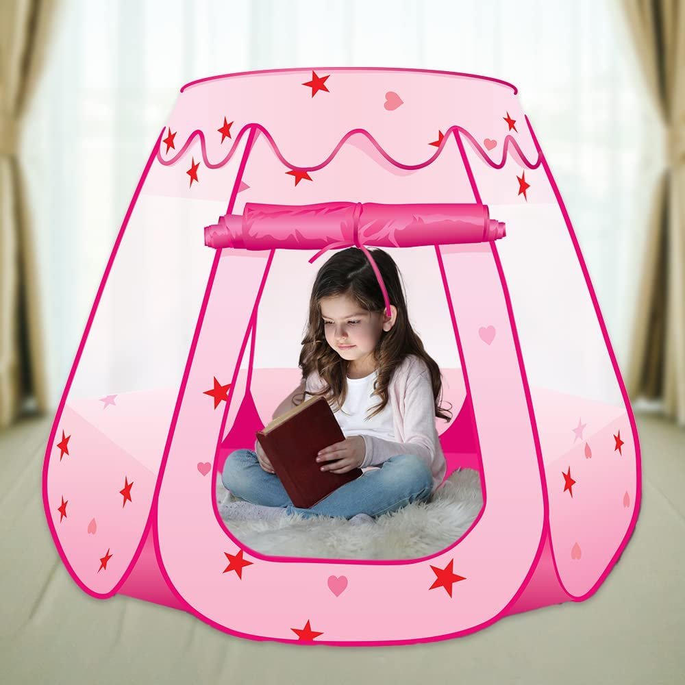 pop up childrens tents Artcreativity Pink Princess Castle Pop-up Tent for Kids Ages 3+ Preschool & Early Learning, Indoor/Outdoor Mesh Playhouse, Foldable Design, Size: