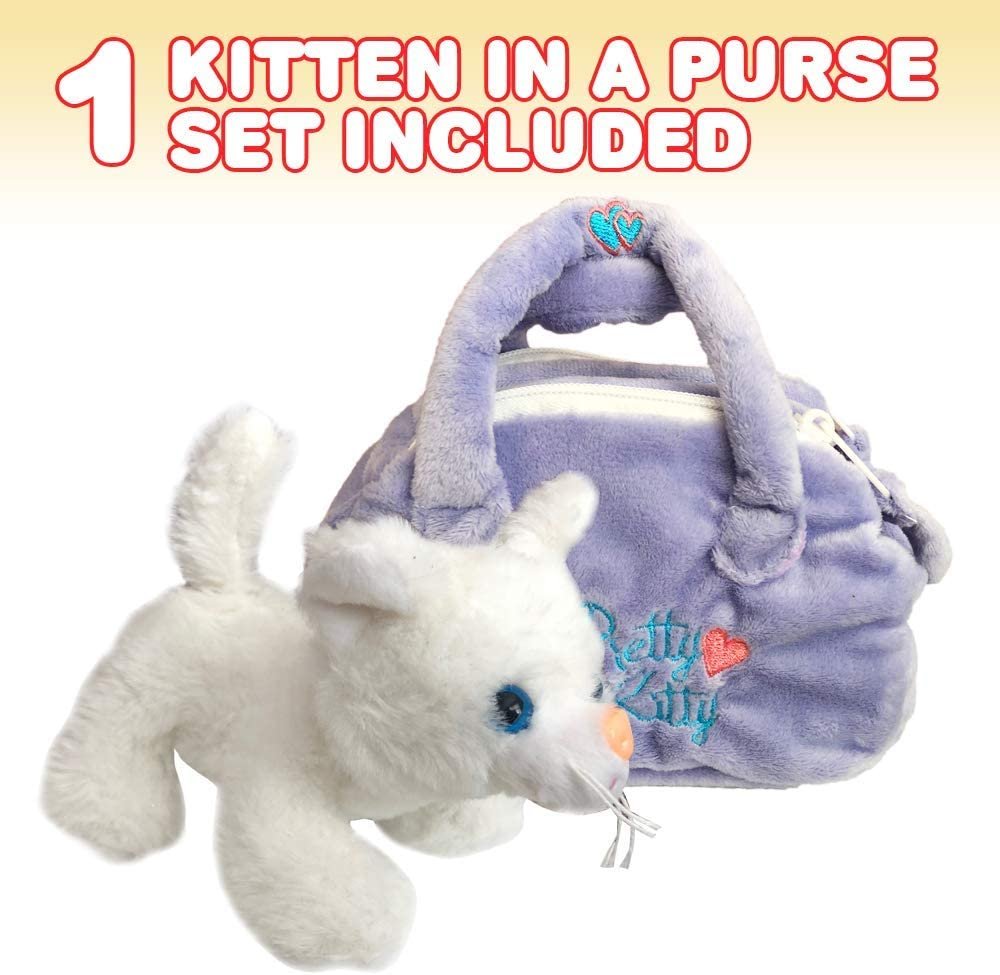 Plush Kitten in Purse Toy for Kids, Pretend Play Kitty Carrier Toy with Cat Stuffed Animal and Cute Bag, Super-Soft Cat Purse, Best Birthday Gift for Girls and Boys