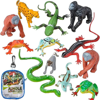 ArtCreativity Jungle Playset in Carry Bag, Set of 12, Assorted Small Animal Figures, Sturdy Plastic Toys, Fun Jungle Theme Birthday Party Favors, Great Gift Idea for Boys and Girls