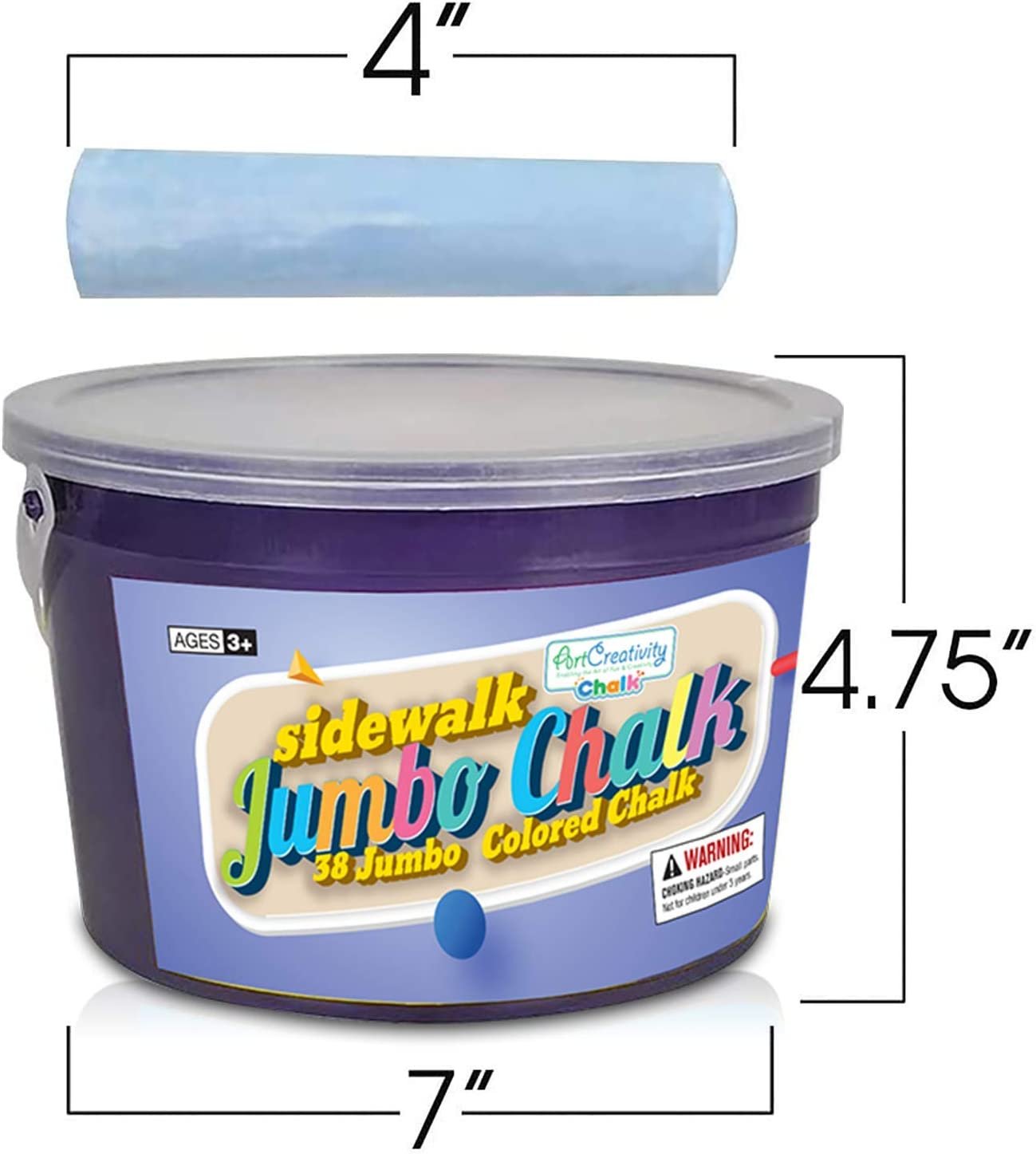 Jumbo Sidewalk Chalk Set, 38 Colorful Dust Free & Washable Chalk Pieces in Portable Storage Bucket