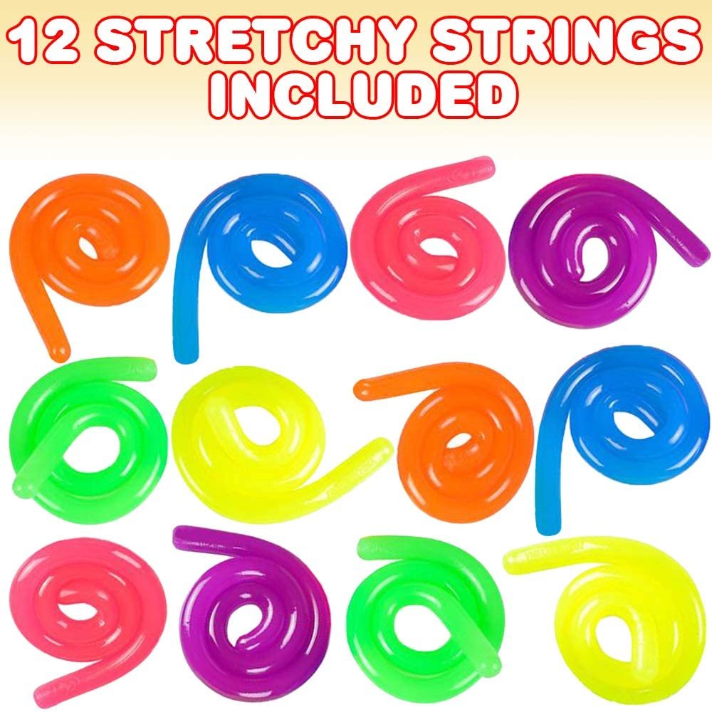 Stretchy Strings, Set of 12, Colorful Stress Relief Toys for Kids and Adults, Stretchy up to 8 Feet, Fun Fidget Toys for Boys and Girls, Sensory Toys for Autism, Bright Assorted Colors