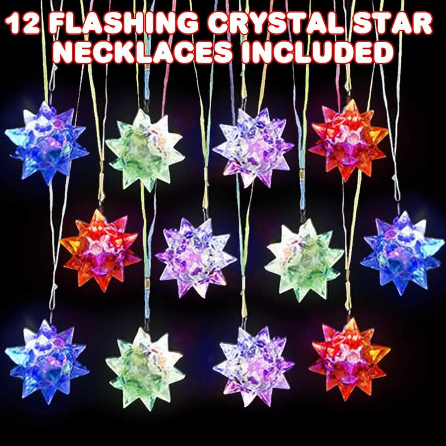 Flashing Crystal Star Necklaces for Kids, Set of 12, Cute Toy Jewelry for Girls with Light-Up Pendant, Princess Party Favors for Children, Pretty Goodie Bag Fillers in Assorted Colors