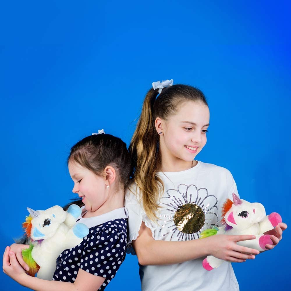 Plush Lying Unicorn Stuffed Toys, Set of 2, Soft and Cuddly Unicorn Toys for Girls and Boys, Cute Home, Bedroom, and Nursery Decor, Princess Gifts for Kids, 12” Long