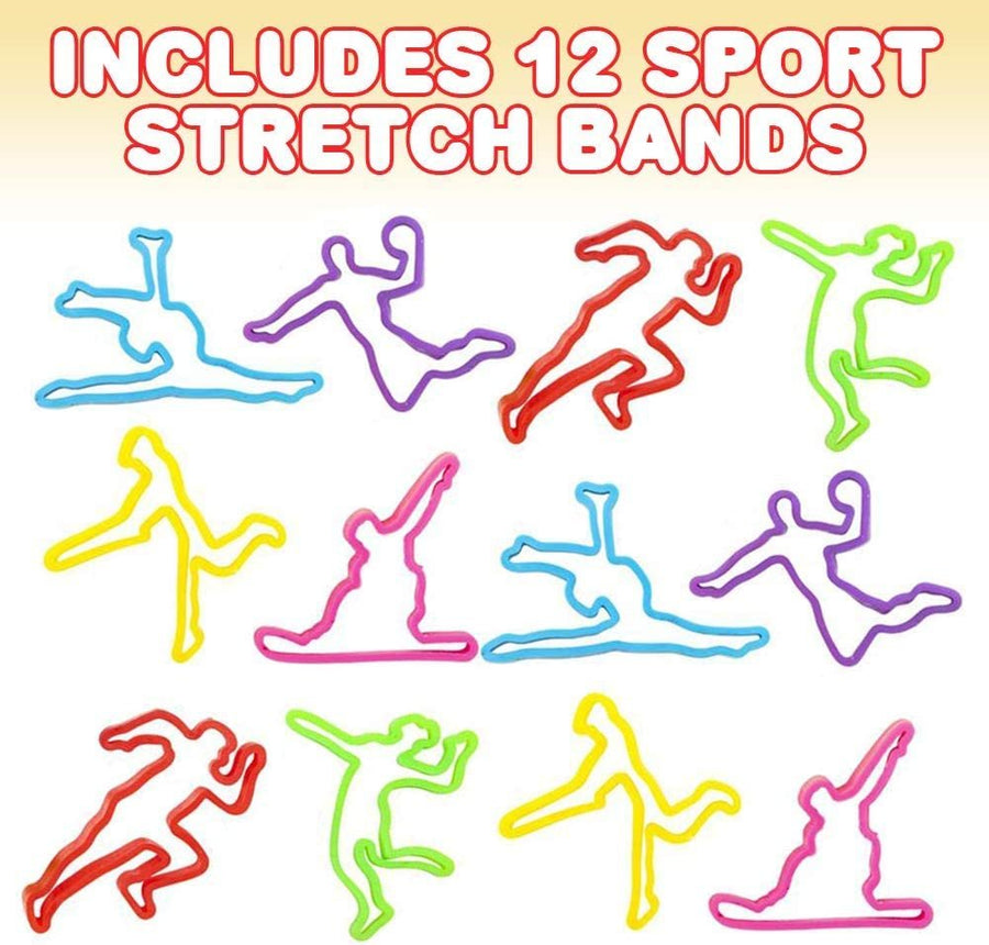 Sports Stretch Bands, Set of 12, Sports Silly Bands Bracelets for Boys and Girls with Sporty Shapes, Sports Themed Party Favors for Kids, Fun Goodie Bag Filler and Classroom Prizes…