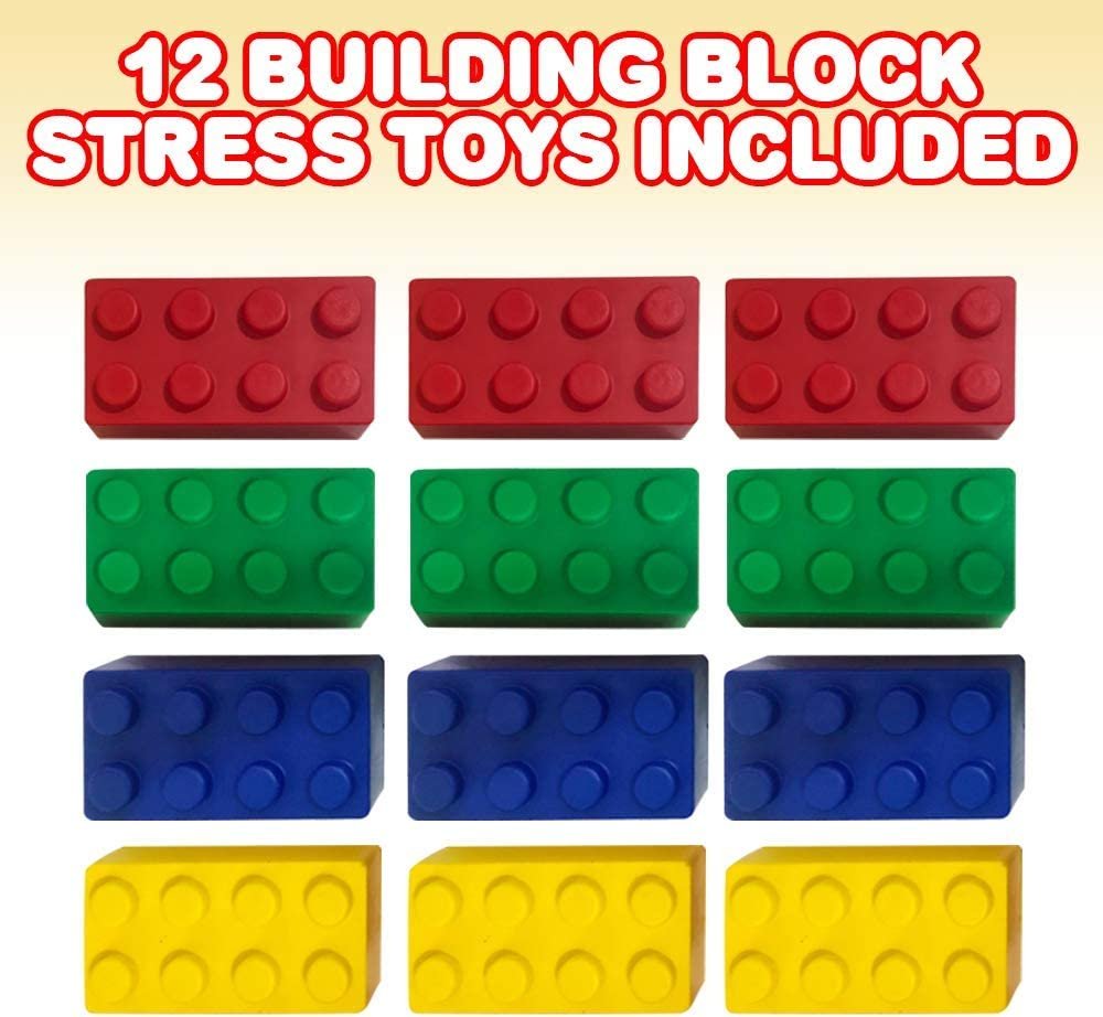 ArtCreativity Building Block Stress Relief Toys for Kids, Set of 12, Stacking Construction Foam Squeeze Toys in 4 Vibrant Colors, Birthday Party Favors, Goodie Bag Fillers, Office Gifts, Sensory Toys