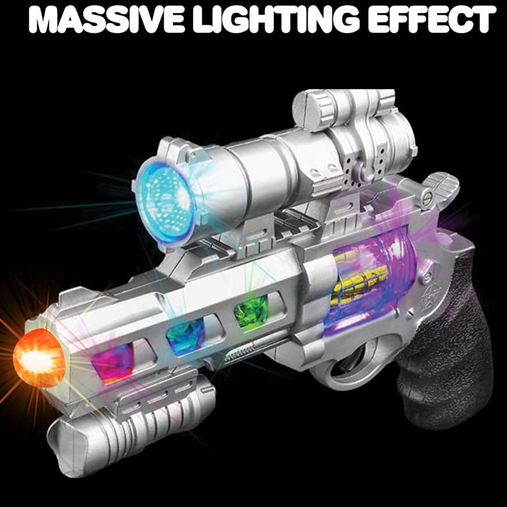 LED Light Up Toy Gun Set by Art Creativity - Includes 12.5" Assault Rifle, 9" Hand Pistol and Batteries - Super Ray Gun Blasters with Colorful Flashing LEDs and Sound - Cool Play Toy for Kids