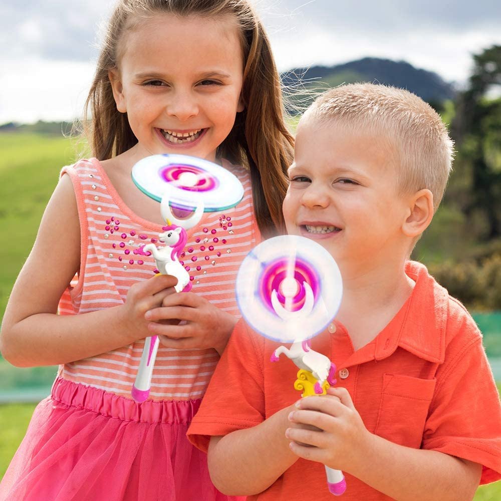 Light Up Unicorn Spinning Wand, Cute Princess Spin Wand with Batteries Included, Fun Pretend Play Prop, Best Birthday Gift, Party Favor for Boys and Girls