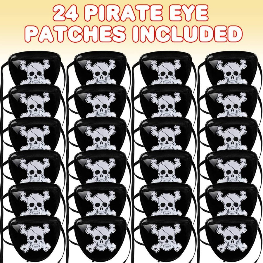 Pirate Eye Patches, Set of 24, Plastic Eye Patch with Skull and Crossbones, Eyepatches Fit Most Kids, Pirate Party Favors, Fun Costume Accessories, Goodie Bag Fillers