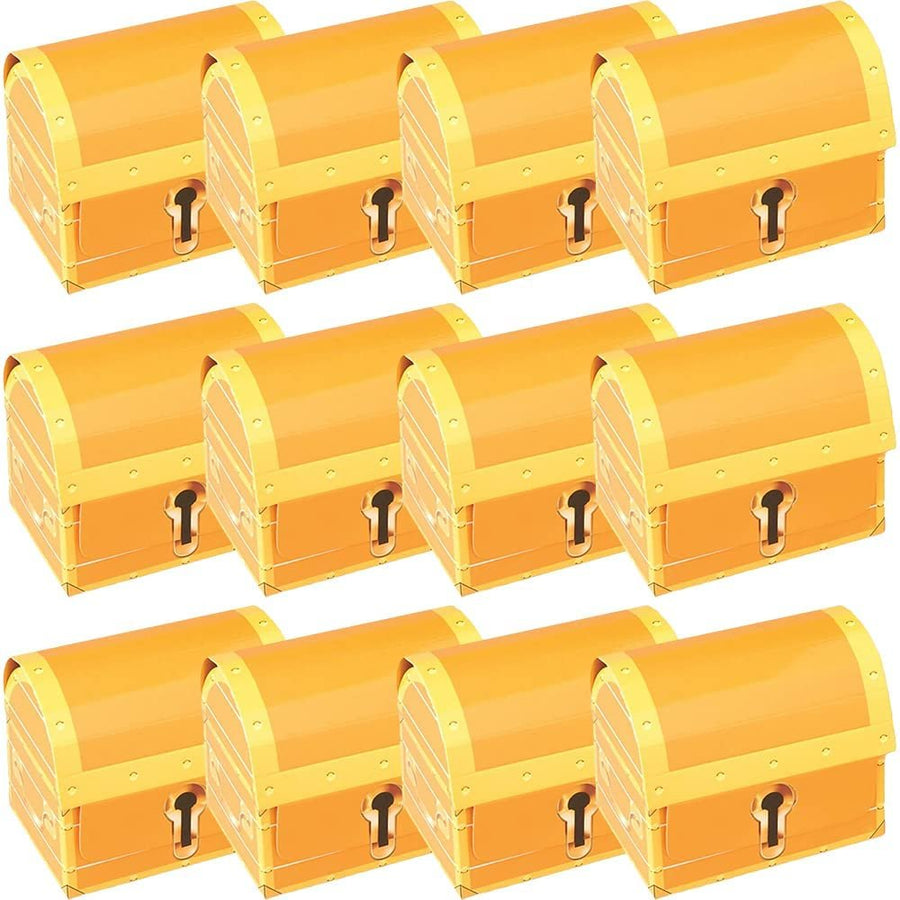 Paper Treasure Chests for Kids, Set of 12, Sturdy Cardboard Treasure Chests with a Realistic Print, Great as Goodie Bags for Kids, Pirate Party Supplies, and Pirate Party Decorations