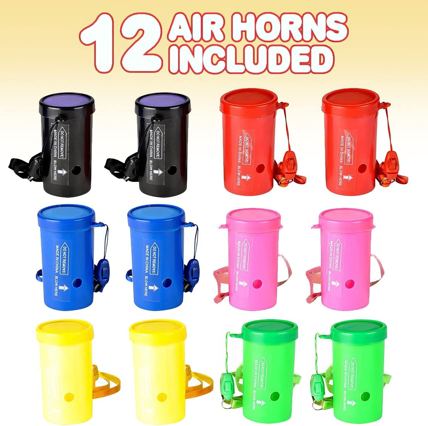 3" Mini Air Horns - Pack of 12 - Noisemakers for Sporting Events, Parties, Celebrations, Fun Birthday Party Favors and Goodie Bag Fillers for Kids and Adults