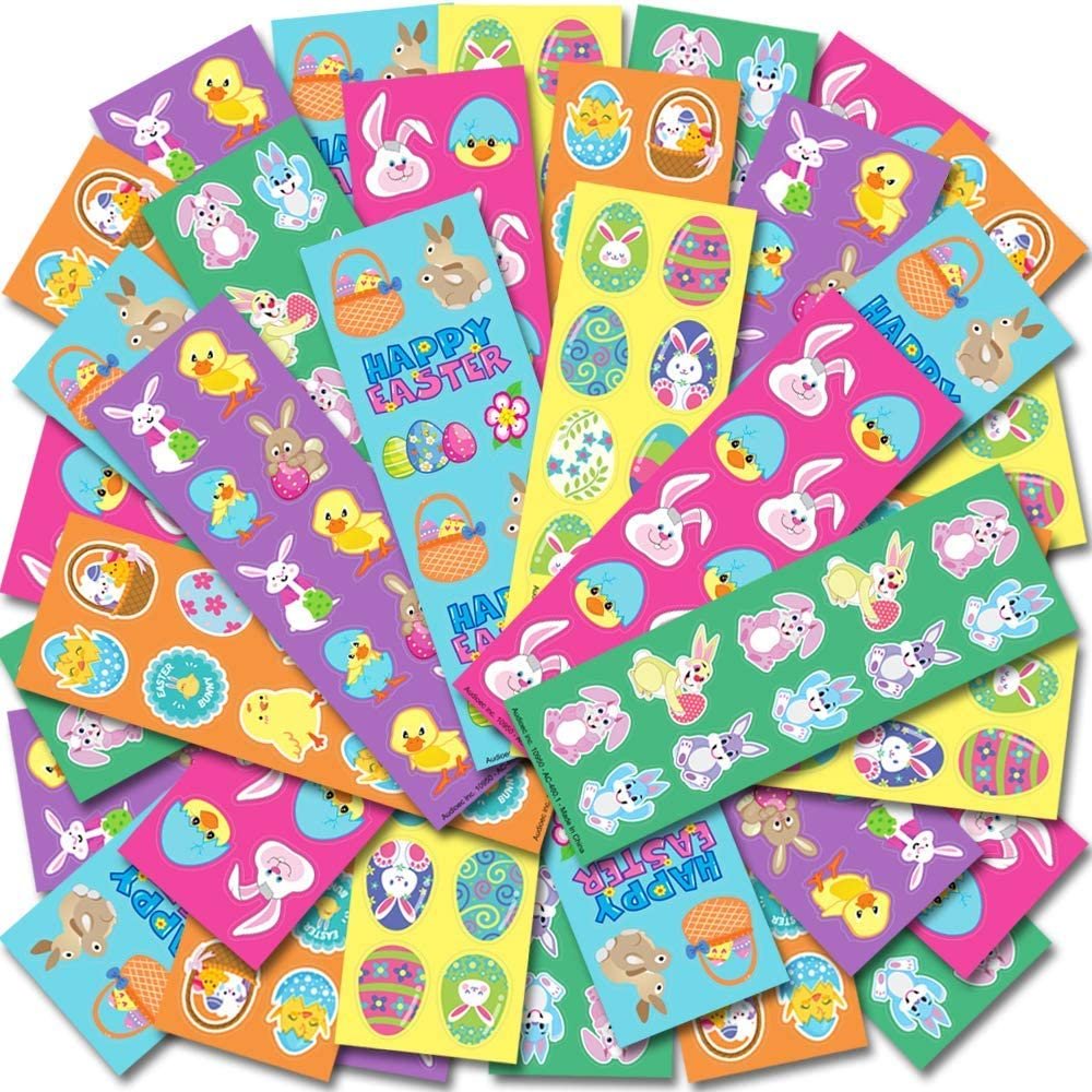 ArtCreativity Assorted Easter Stickers for Kids - 100 Sheets with Over 1000 Stickers - Assorted Vibrant Colors and Designs - Cute Surprise Toys, Egg Hunt Supplies, Party Favors for Boys and Girls
