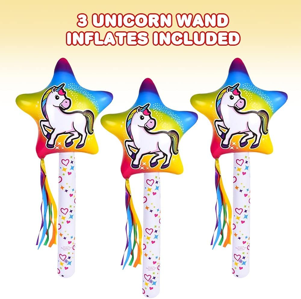 Unicorn Wand Inflates, Set of 3, Inflatable Princess Wands with Cute Tassels and Vibrant Colors, Unique Swimming Pool Toys for Kids, Vinyl Unicorn Party Decorations, 37"es Tall