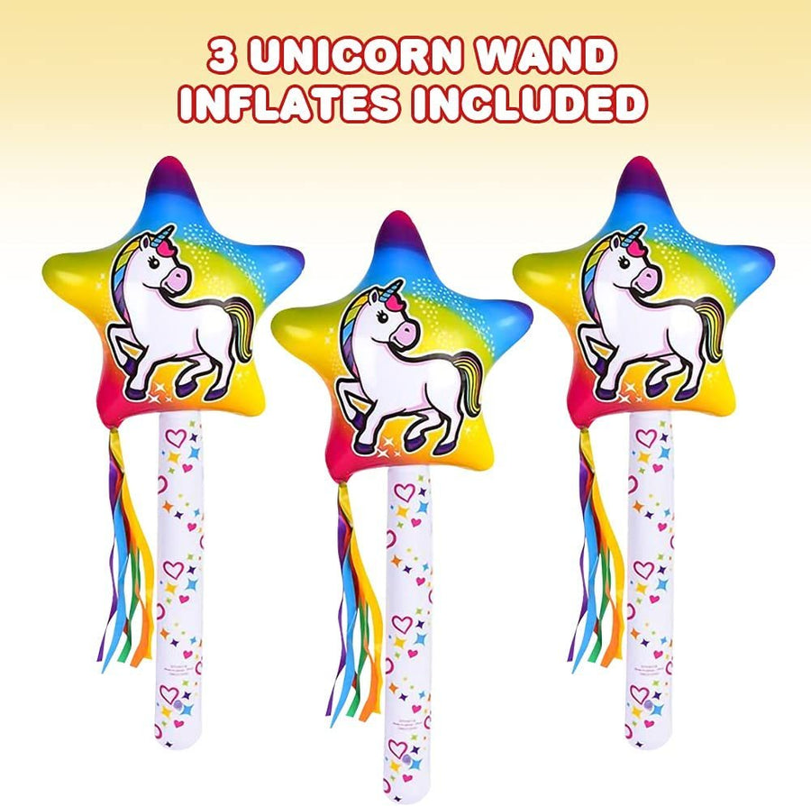 Unicorn Wand Inflates, Set of 3, Inflatable Princess Wands with Cute Tassels and Vibrant Colors, Unique Swimming Pool Toys for Kids, Vinyl Unicorn Party Decorations, 37"es Tall