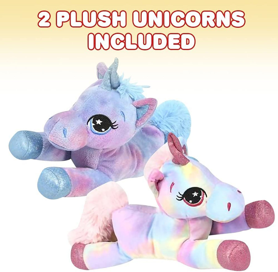 Plush Lying Unicorn Stuffed Toys, Set of 2, Soft and Cuddly Unicorn Toys for Girls and Boys, Cute Home, Bedroom, and Nursery Decor, Princess Gifts for Kids, 10” Long