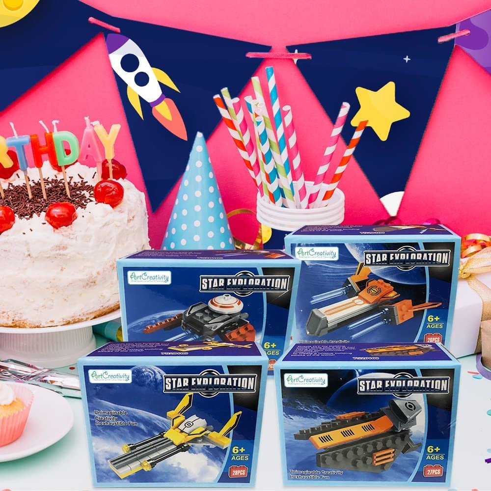 Star Exploration Bricks, Set of 4, Space Ship Building Toys for Kids in Assorted Designs, 3D Puzzles for Kids, Outer Space Party Favors and Galaxy Party Supplies, for Ages 6 and Up