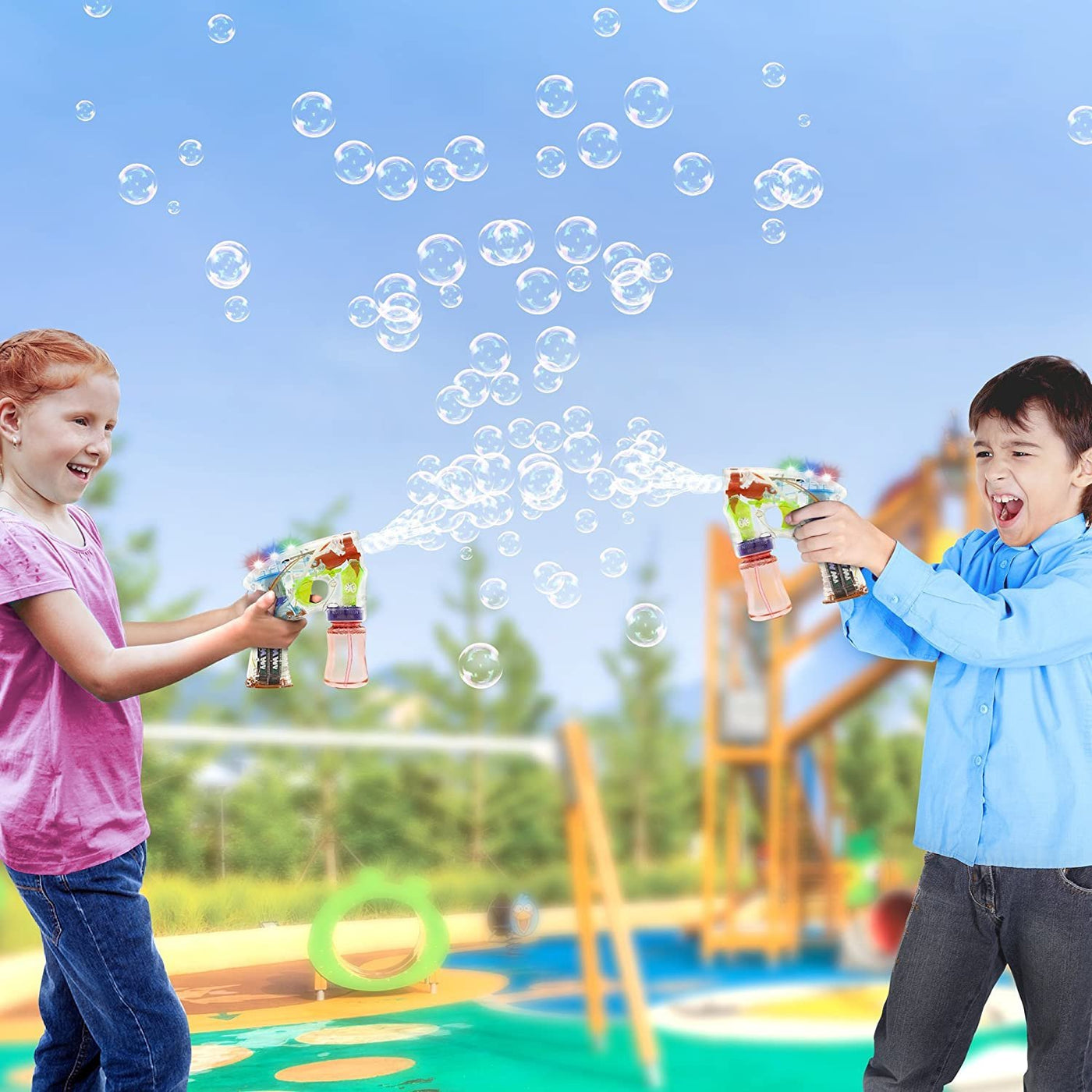 Light Up Bubble Gun - Medium Lightweight Design - Perfect for Summertime - Fun, Engaging, and Entertaining - Party Favor, Amazing Gift Idea for Boys and Girls - Batteries Included