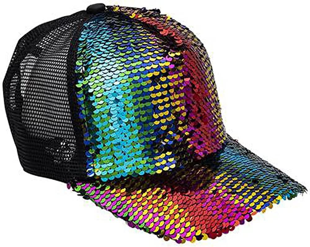 Rainbow Flip Sequin Trucker Hat, 1PC, Trucker Cap for Kids and Adults with Color-Changing Sequins, Adjustable Sequined Baseball Cap, Fun Costume Accessory, Great Gift Idea