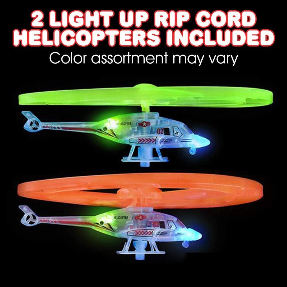 Light Up Ripcord Helicopters, Set of 2, Cool Flying Toys for Kids with Flashing LEDs, Indoor and Outdoor Toys for Boys and Girls, Great Birthday Gift, Light Up Party Favors