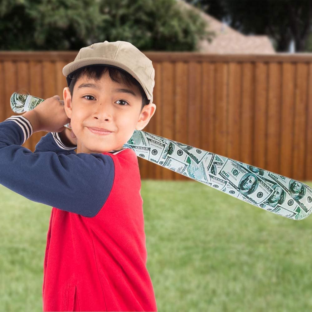 Money Baseball Bat Inflates for Kids, Set of 4, 40" Durable Inflates, Cool Sports Birthday Party Favors, Decorations, and Supplies, Carnival Party Prizes
