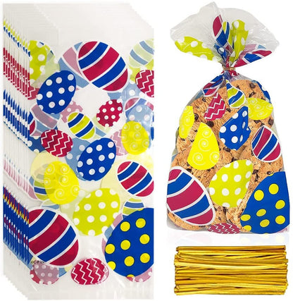 ArtCreativity Easter Cellophane Treat Bags, Set of 12, Easter Cello Bags with Twist Ties and Egg Themed Designs, Easter Goodie Bags for Holding Candy, Toys, Gifts, and More, 11.5 x 5.5 Inches