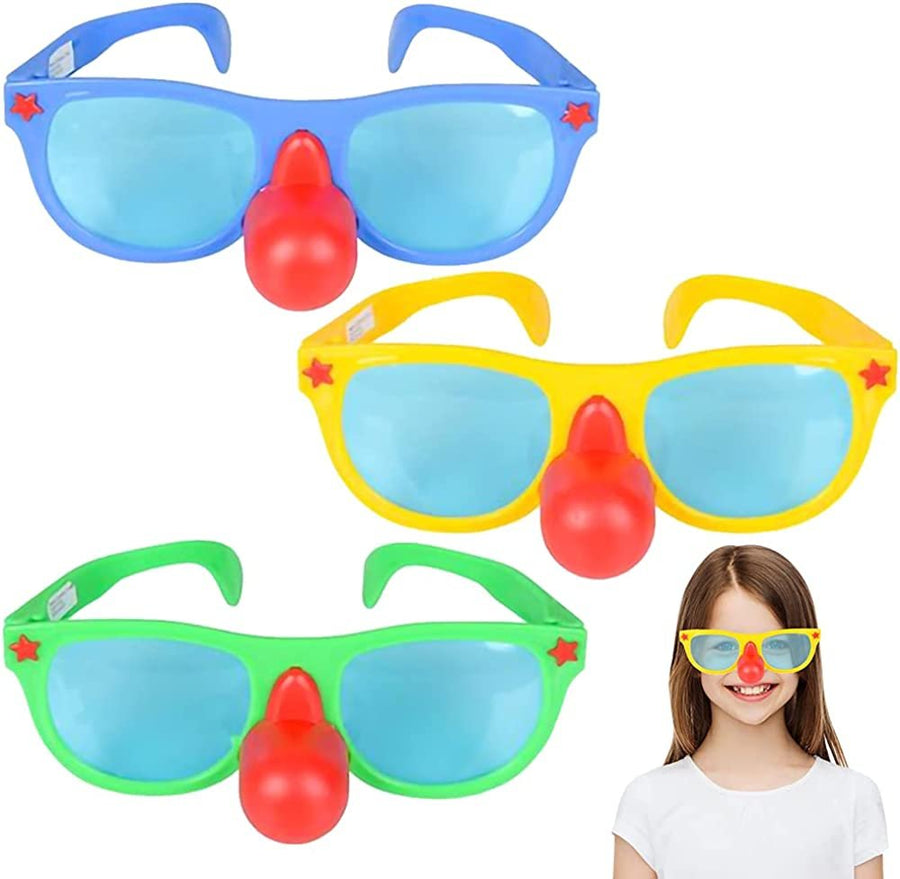 Jumbo Clown Nose Glasses, Set of 3, Clown Costume Accessories in Vibrant Assorted Colors, Funny Photo Booth Props, Unique Birthday Party Supplies, Game Prizes for Kids and Adults