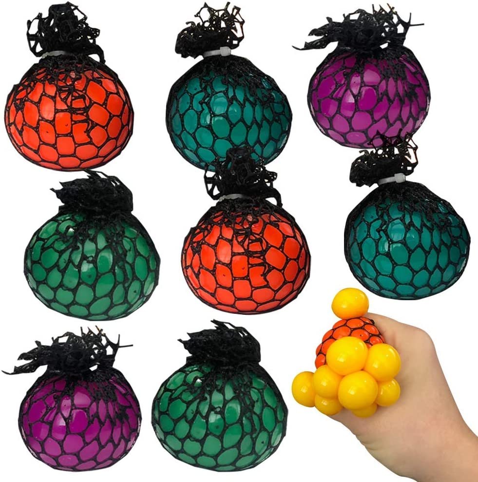Mesh Grape Squeeze Balls for Kids, Set of 12, Squeeze Toys in Assorted Colors for Anxiety Relief & ADHD, Fun Birthday Party Favors, Goodie Bag Fillers, Treasure Box Prizes for Classroom