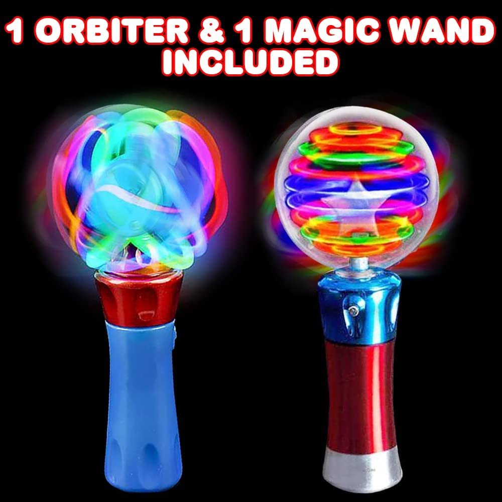 ArtCreativity LED Wands for Kids, Set of 2, Includes 1 Light Up Orbiter Spinning Wand and 1 Light Up Magic Ball Wand, Flashing LED Wands for Boys and Girls with Thrilling Colors, Batteries Included