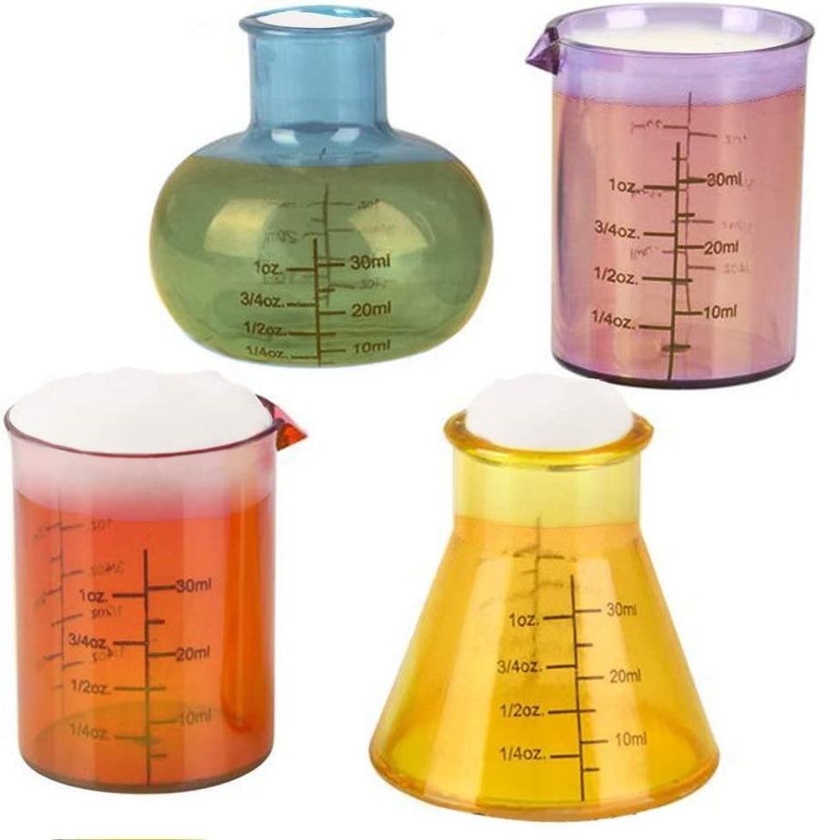 Chemistry Glass Set, 4 Plastic Laboratory Glasses, Funny Scientific Gifts for Adults, Cool Chemistry Graduation Gag Gift, Unique Drinking Gifts for Men and Women