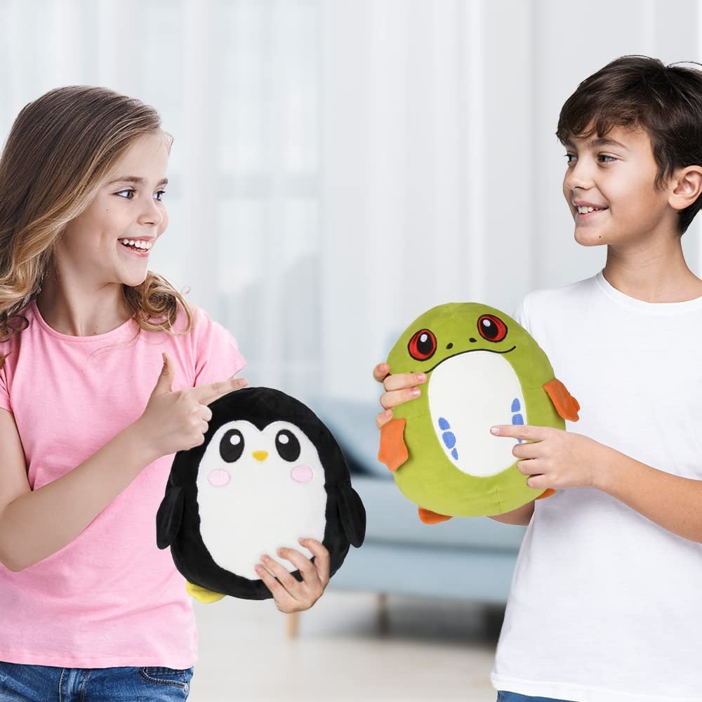 Reversible Plush Animal, 1 Piece, Reversible Plush Toy for Kids with Penguin and Frog Designs, Playroom, Bedroom, and Baby Nursery Decoration, Great Gift Idea for Ages 3 and Up