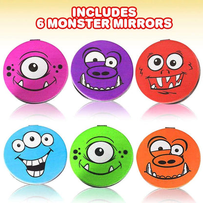 ArtCreativity Monster Compact Mirrors for Kids - Set of 6 - 2.75 Inch Pocket Mirror with Magnetic Closure - Birthday Party Goodie Bag Fillers and Party Favors for Boys and Girls - Assorted Colors