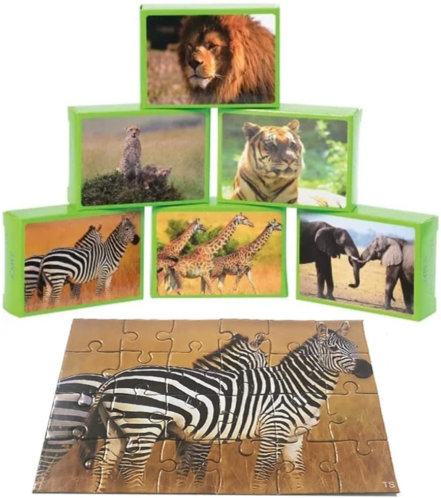 Wild Animal Jigsaw Puzzles, Set of 12, Brain Teaser Puzzles for Kids with 24 Pieces Each, Zoo Party Favors and Safari Party Supplies, Classroom Treasure Box Prizes for Girls and Boys