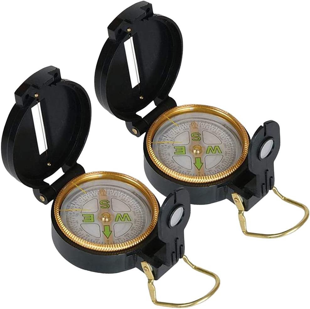 Explorer Compass for Kids, Set of 2, Functional Plastic Compasses with Accurate Pointer, Magnifier, and Sight Wire, Hiking Gear for Kids, Explorer Party Favors for Boys and Girls.