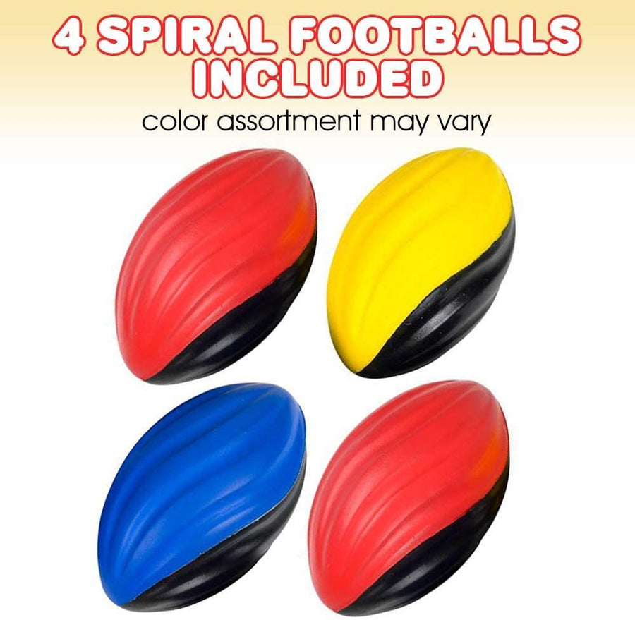5" Two-Toned Spiral Footballs for Kids, Set of 4, Fun Foam Sports Toys for Outdoors, Indoors, Pool, Picnic, Camping, Beach, Sports Party Favors for Boys and Girls