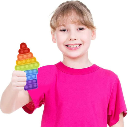ArtCreativity Rainbow Ice Cream Bubble Poppers, Set of 4, Pop It Sensory Fidget Toys, Stress Relief Toys for Boys & Girls, Silicone Push Pop Toys for Kids, Cool Birthday Party Favors