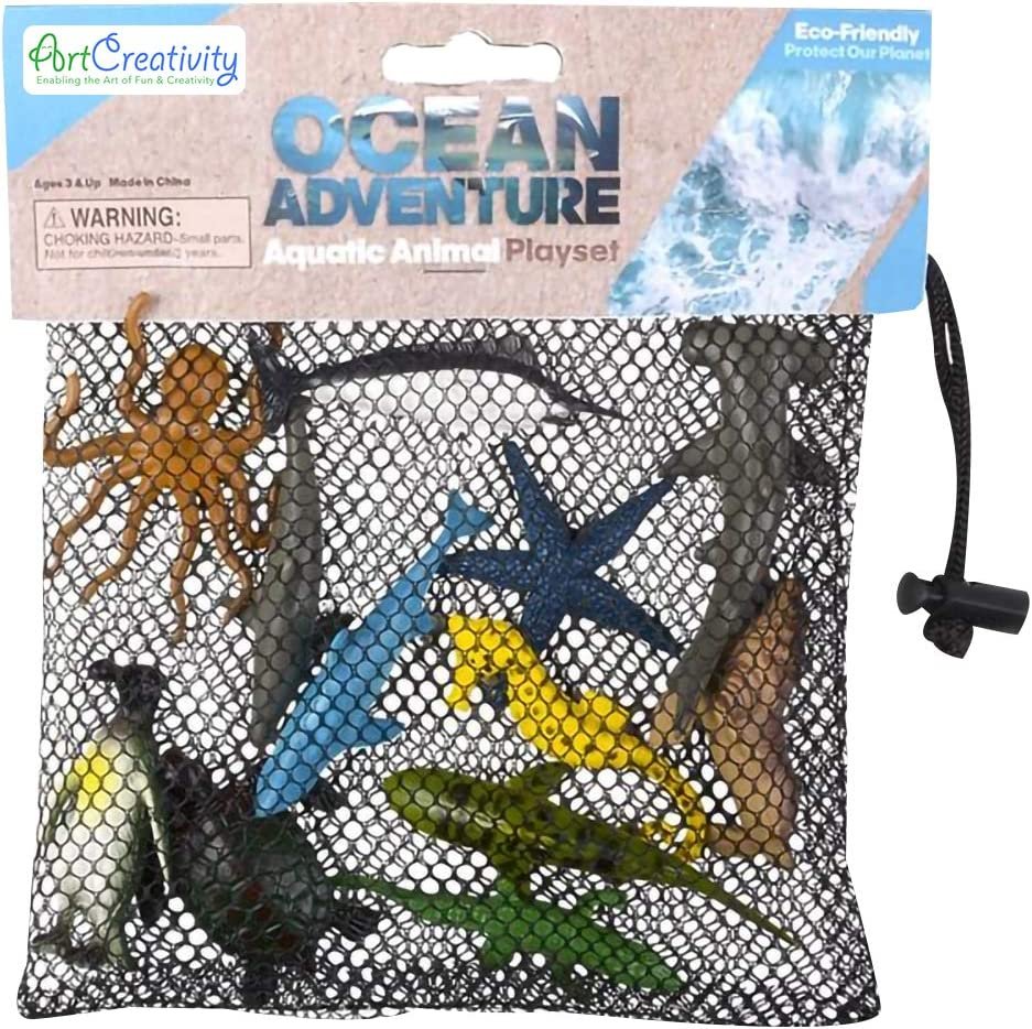 ArtCreativity Aquatic Sea Animal Assortment in Mesh Bag, Pack of 12 Sea Creature Figurines in Assorted Designs, Bath Water Toys for Kids, Ocean Life Party Décor, Party Favors for Boys and Girls