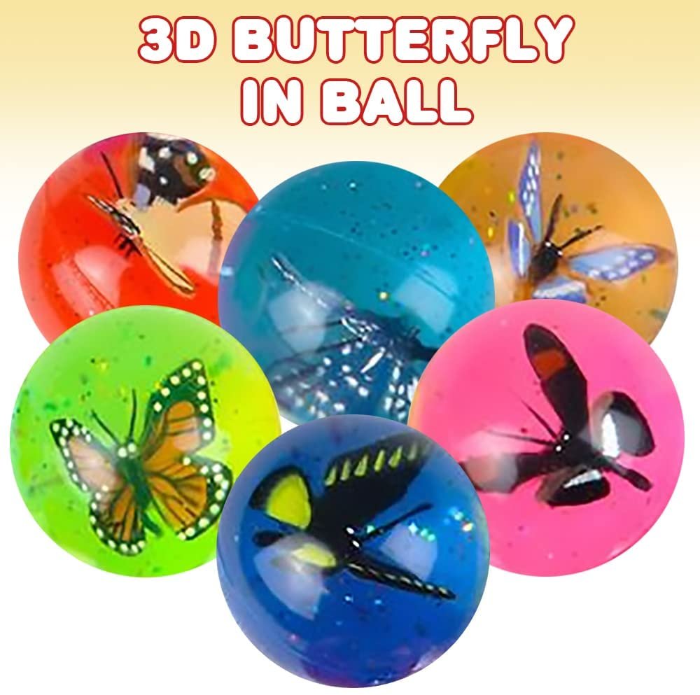 ArtCreativity Butterfly High Bounce Balls, Set of 12, Balls for Kids with 3D Butterfly Inside, Outdoor Toys for Encouraging Active Play, Party Favors and Pinata Stuffers for Boys and Girls