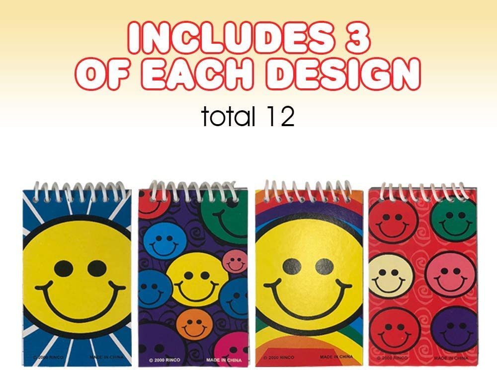 Mini Smile Face Notepads, Pack of 12, Small Emoticon Note Memo Pads with Colorful Rainbow Covers, Cute Party Favors, Stationery Supplies for School and Office for Kids and Adults